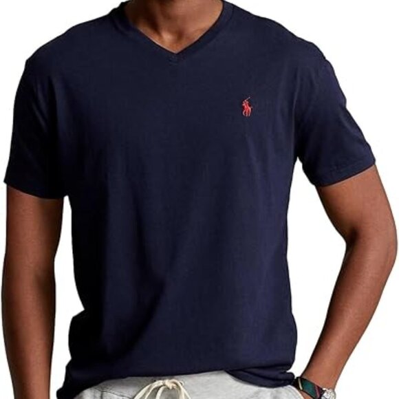RALPH LAUREN V-Neck Short Sleeve Navy Blue T-Shirt Red Pony D&G Boss Lacoste M - Picture 2 of 7